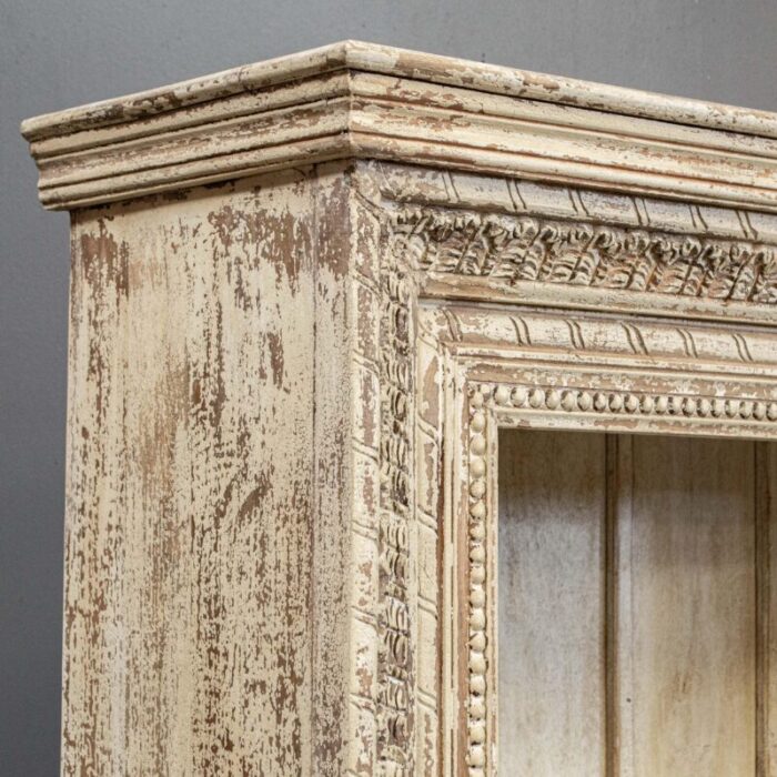 carved buttercream painted open bookcase from india 6477