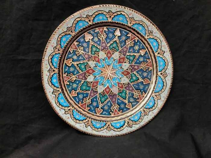 carved hand painted copper tray 1