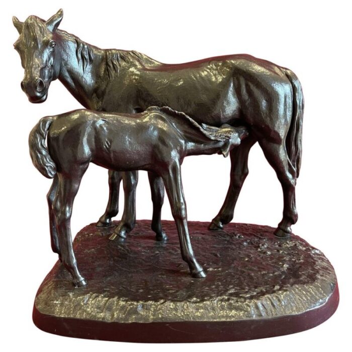 cast iron statue of mare and foal by christophe fratin 19th century 1