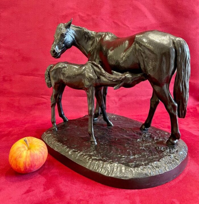 cast iron statue of mare and foal by christophe fratin 19th century 17