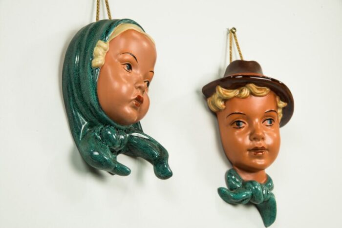 ceramic wall masks 1950s set of 2 10