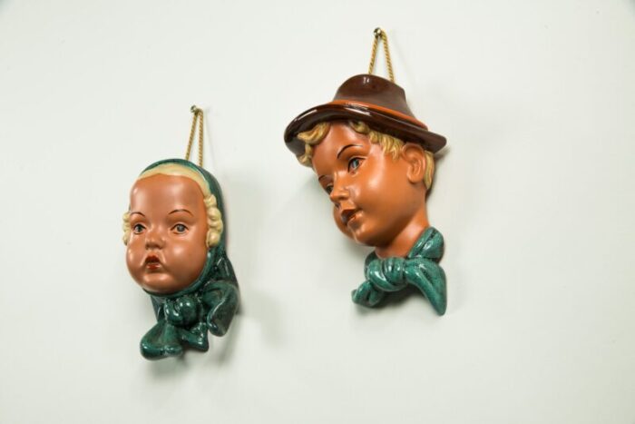 ceramic wall masks 1950s set of 2 2