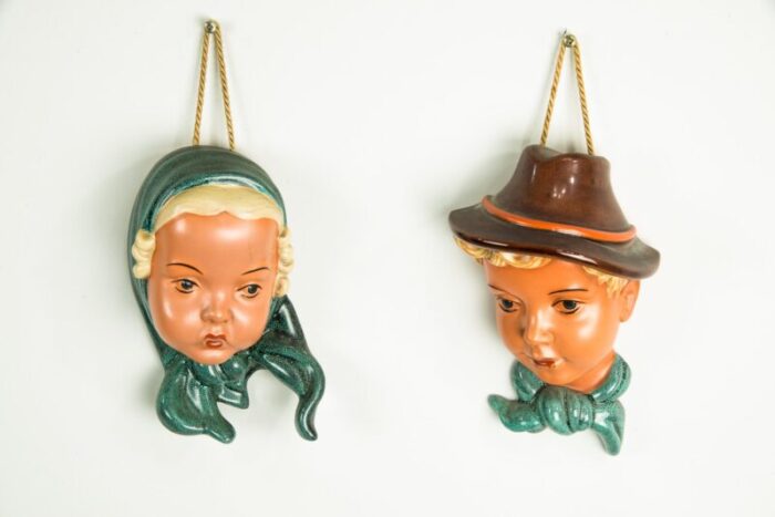 ceramic wall masks 1950s set of 2 4