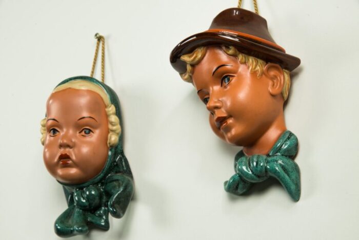 ceramic wall masks 1950s set of 2 5