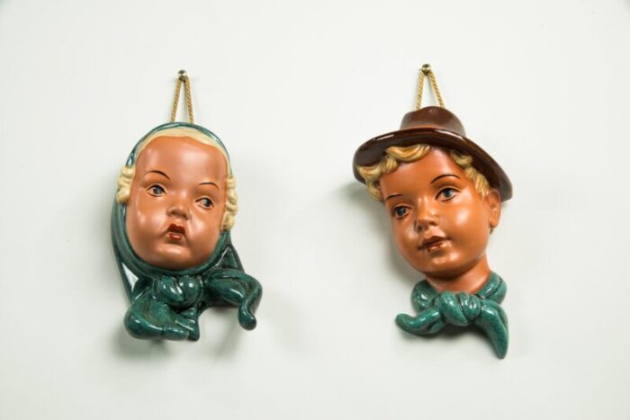 ceramic wall masks 1950s set of 2 7