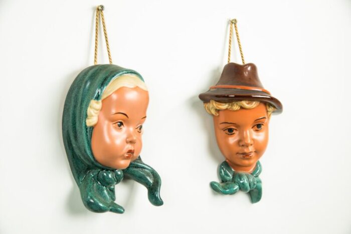 ceramic wall masks 1950s set of 2 8