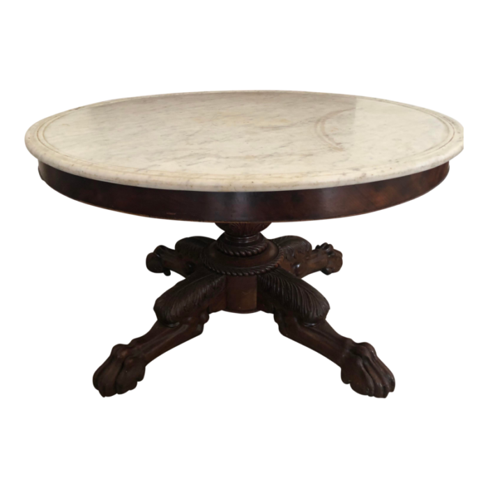 charles x claw foot marble top mahogany pedestal table 1556