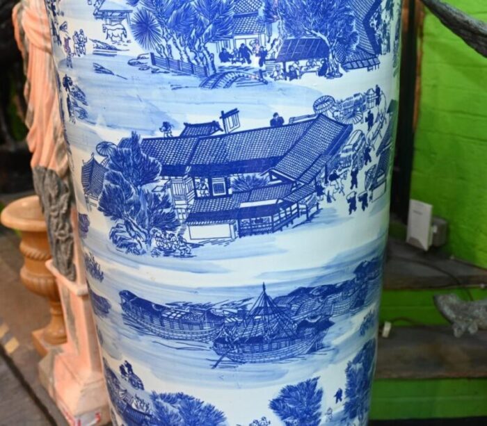 chinese giant blue and white porcelain urns nanking temple jars 1930s set of 2 3