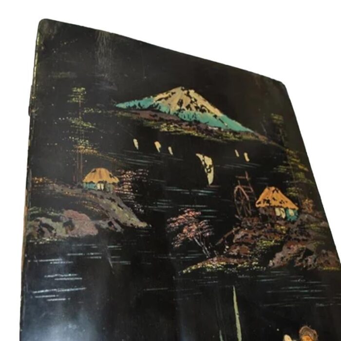 chinese lacquered board with landscape in high relief 1800s 9879