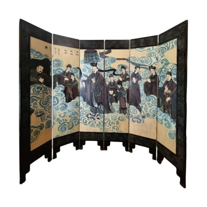 chinese qing dynasty lacquered six panel room divider 1