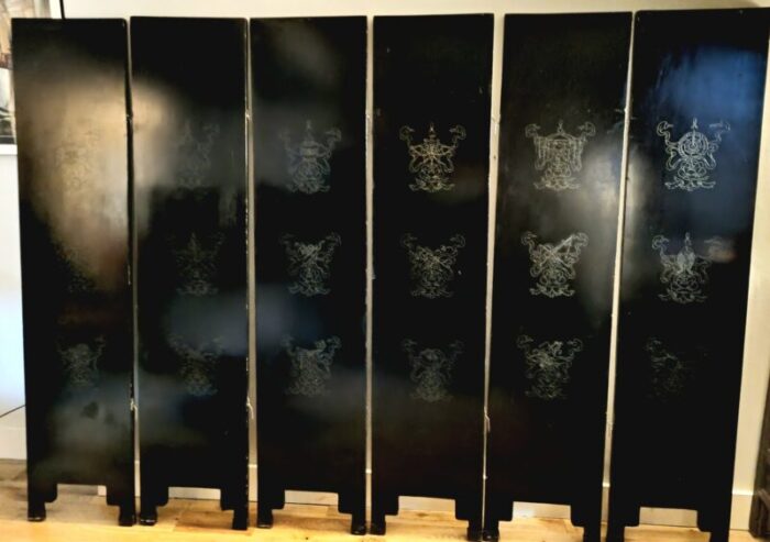 chinese qing dynasty lacquered six panel room divider 10