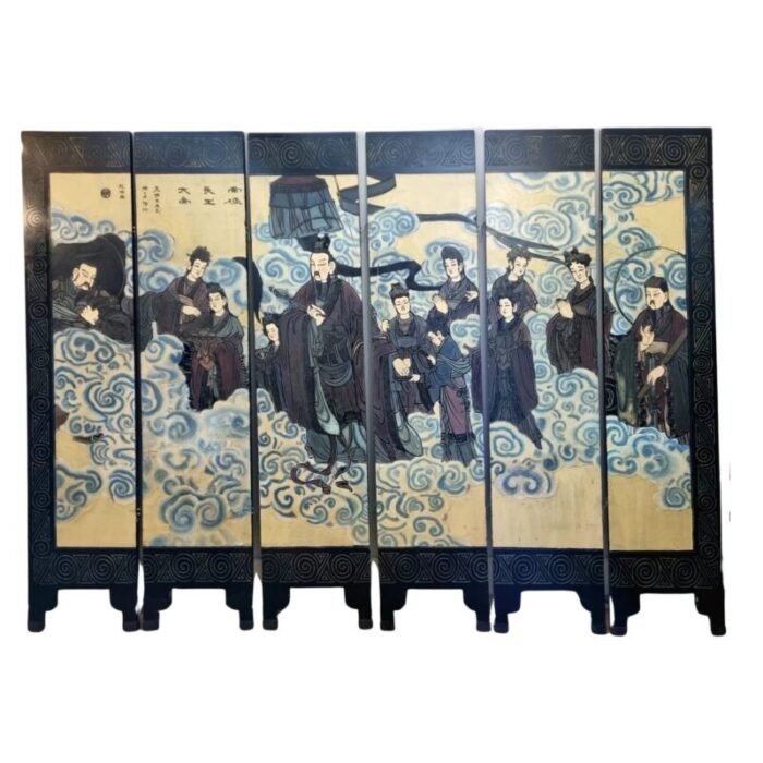 chinese qing dynasty lacquered six panel room divider 2