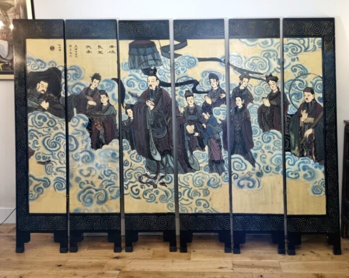 chinese qing dynasty lacquered six panel room divider 3