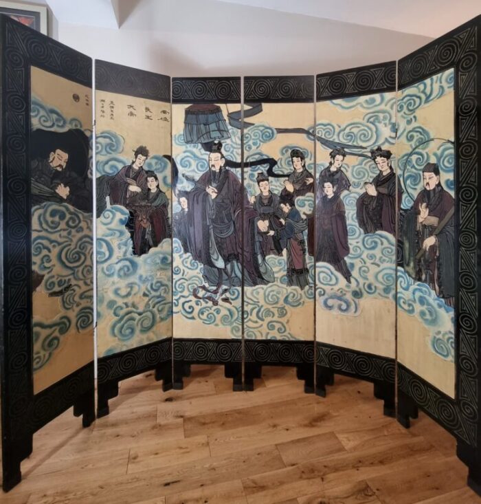 chinese qing dynasty lacquered six panel room divider 4