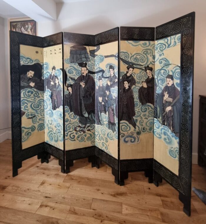 chinese qing dynasty lacquered six panel room divider 7