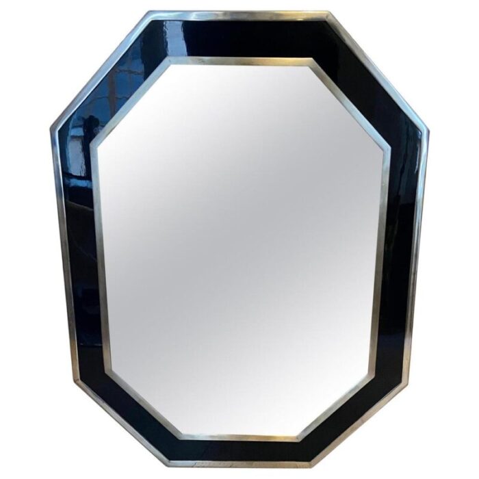 chrome and blue lacquer mirror 1970s 4284