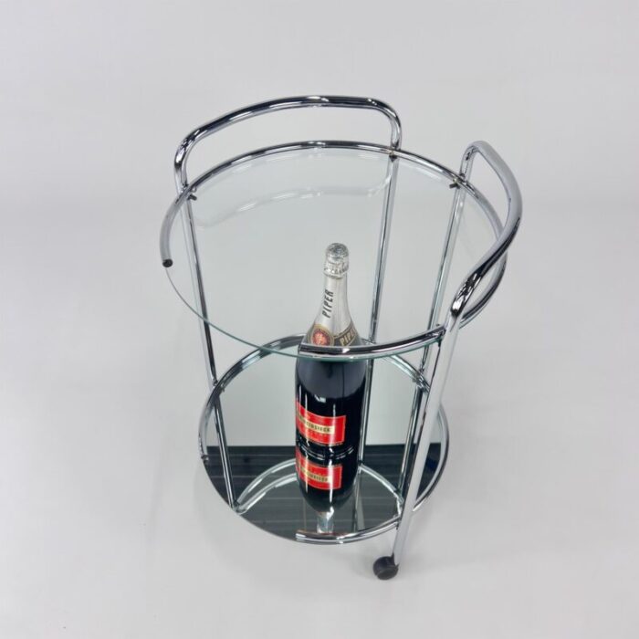 chrome and glass serving bar cart 1970s 1656