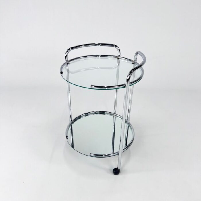 chrome and glass serving bar cart 1970s 8290