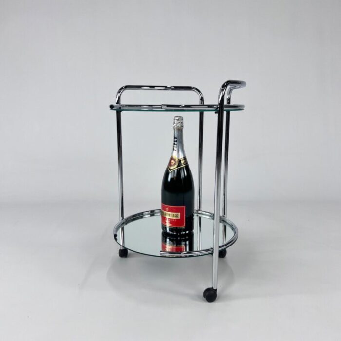 chrome and glass serving bar cart 1970s 9573