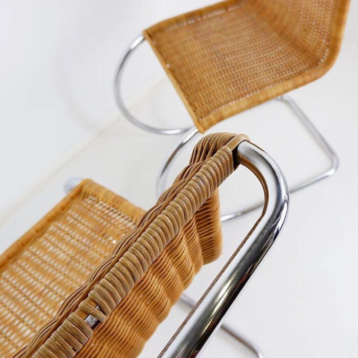 chrome and wicker cantilever chairs in the style of mies van der rohe set of 2 6964