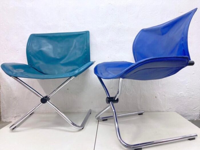 chrome leather folding swing chairs by simon desanta for cor 1980s set of 2 3842