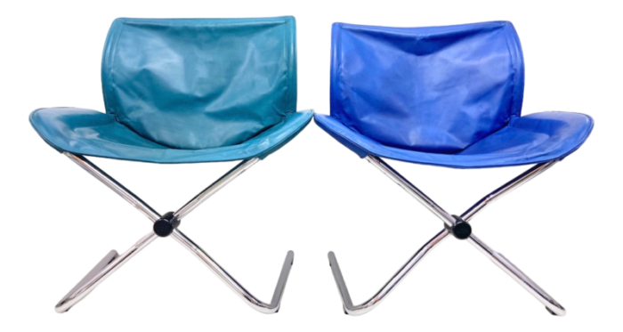 chrome leather folding swing chairs by simon desanta for cor 1980s set of 2 6561