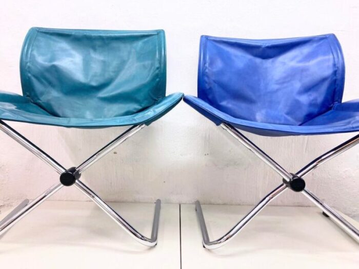 chrome leather folding swing chairs by simon desanta for cor 1980s set of 2 7383