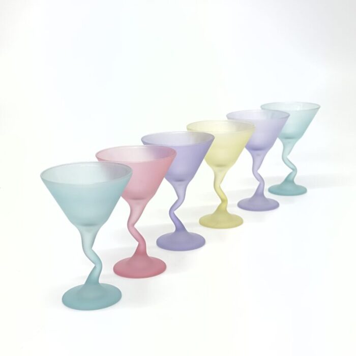 classic 1980s mixed pastel crumpled martini glasses set of 6 0108