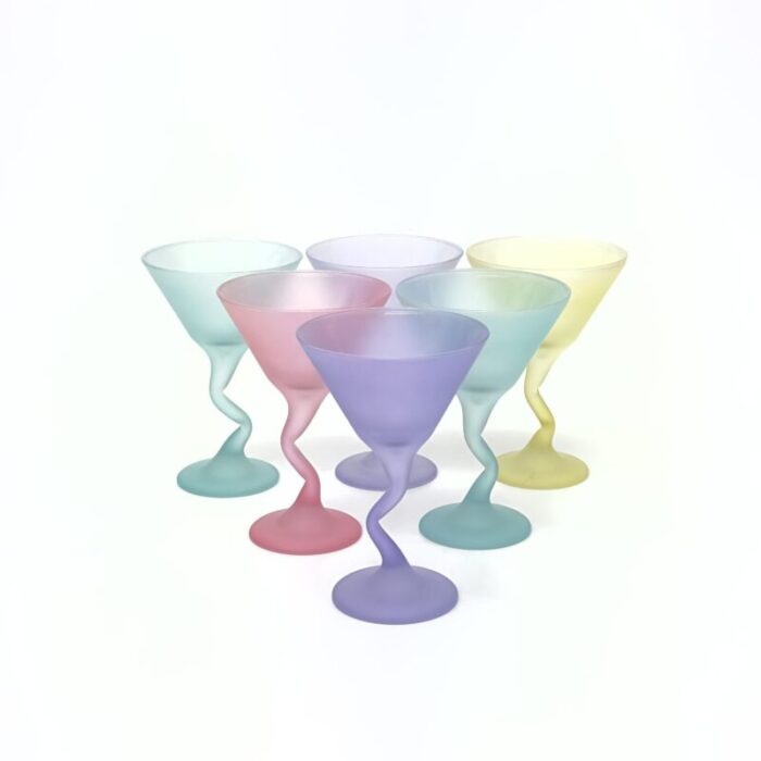 classic 1980s mixed pastel crumpled martini glasses set of 6 0167