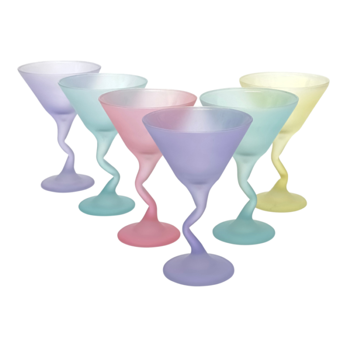 classic 1980s mixed pastel crumpled martini glasses set of 6 3742