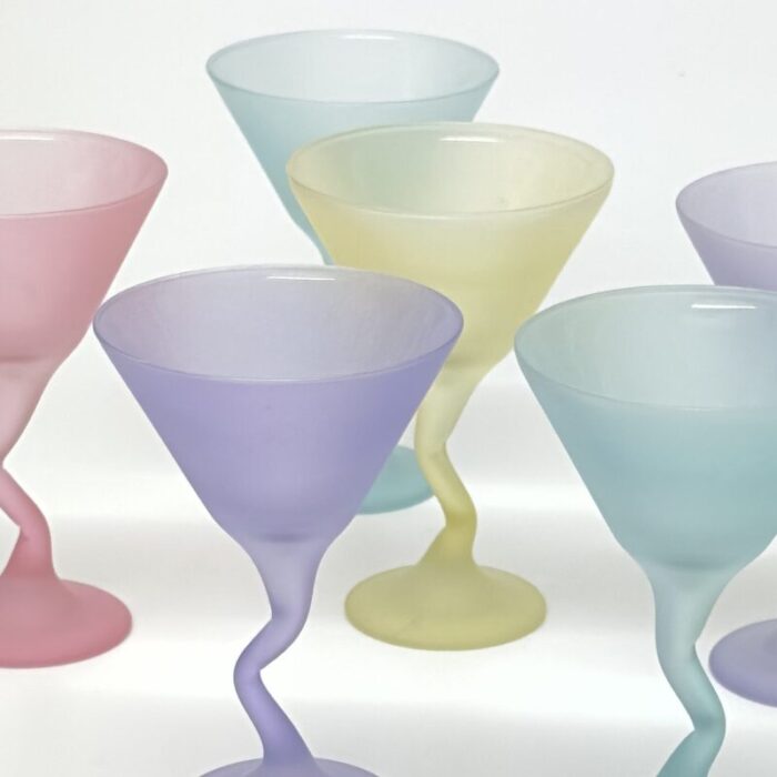 classic 1980s mixed pastel crumpled martini glasses set of 6 4661