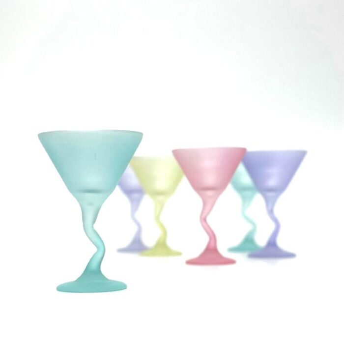 classic 1980s mixed pastel crumpled martini glasses set of 6 9443