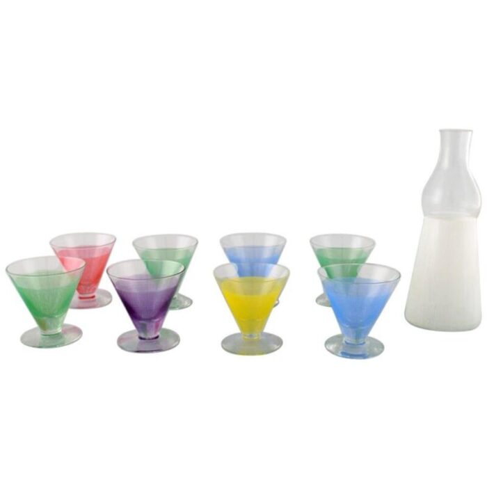 cocktail glasses with decanter bottle by bengt orup johansfors 20th century set of 8 1