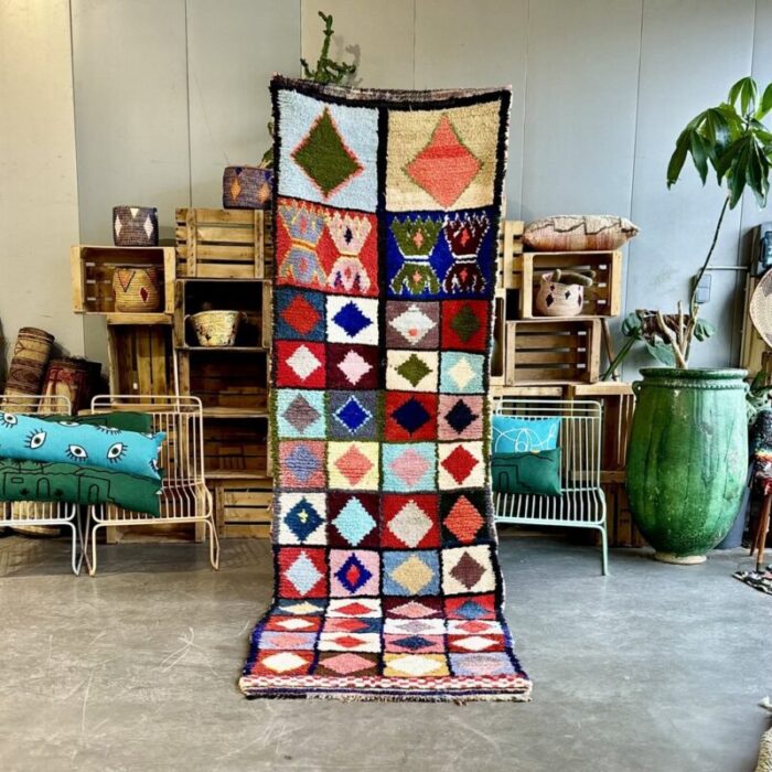 colored boucherouite moroccan berber runner cotton rug 1980s 2