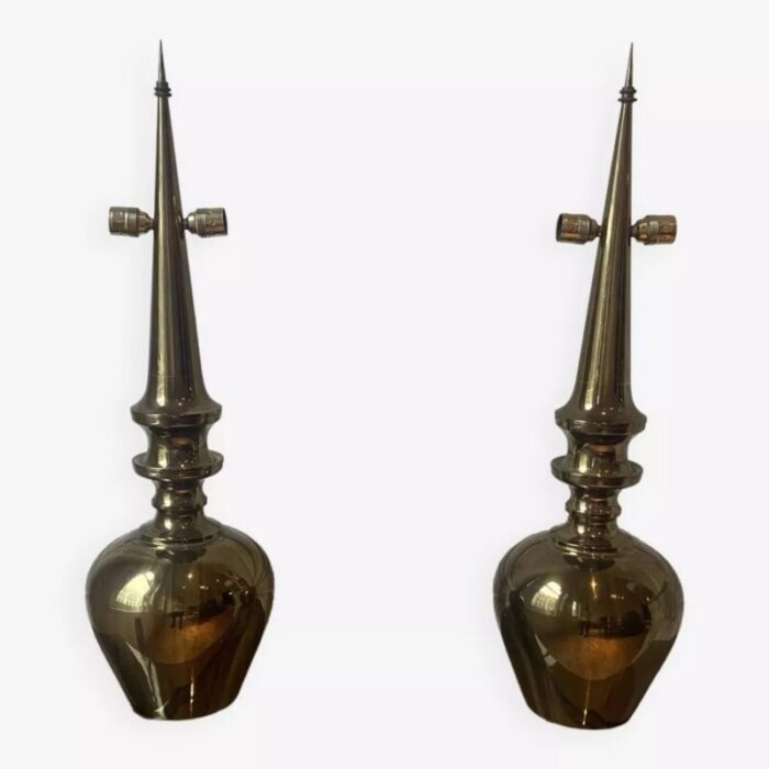 copper plated metal table lamps 1980s set of 2 0547