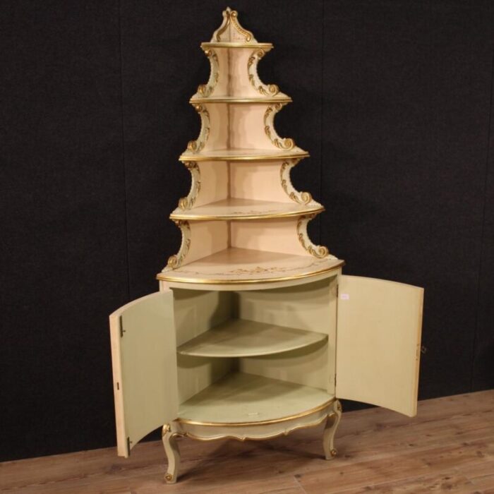 corner cabinet in lacquered gilded and painted wood 1960 1392