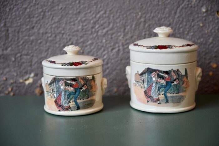 covered pots service obernai from sarreguemines 1940s set of 2 1