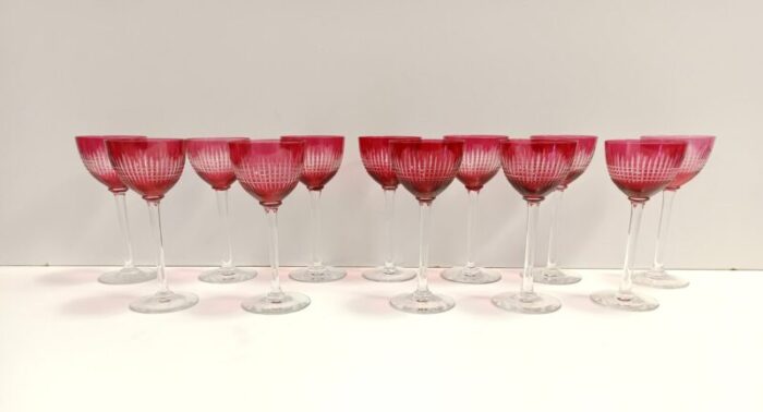 crimson crystal drinking glasses attributed to val saint lambert 1960s set of 12 4