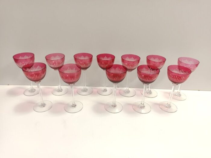 crimson crystal drinking glasses attributed to val saint lambert 1960s set of 12 6