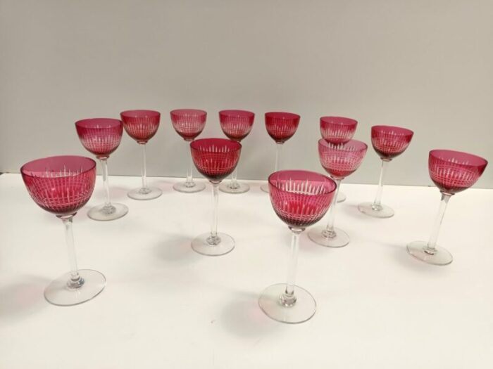 crimson crystal drinking glasses attributed to val saint lambert 1960s set of 12 7