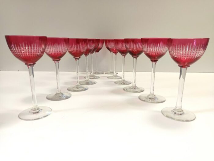 crimson crystal drinking glasses attributed to val saint lambert 1960s set of 12 8