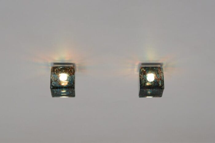 cube flush mount ceiling lights by glashutte limburg germany 1970s set of 2 0487