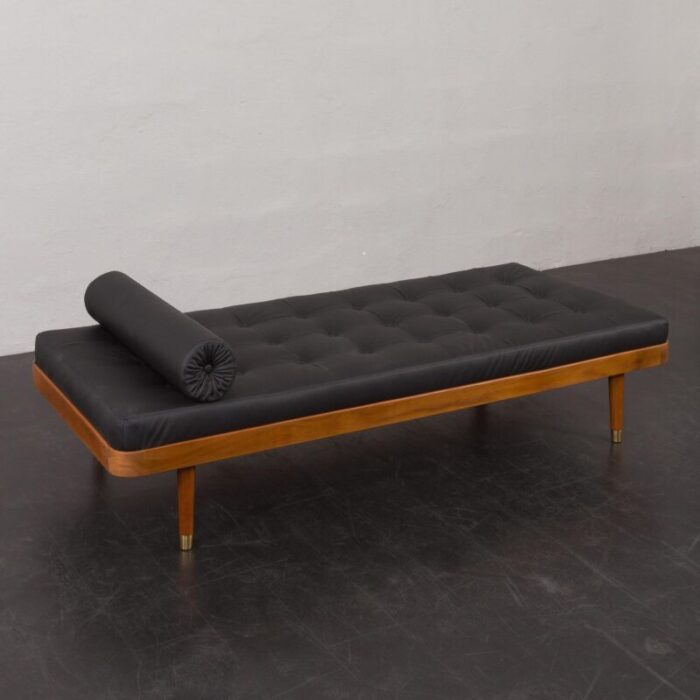 danish horsens daybed in black leather and teak from mobelfabrik horsens denmark 1960s denmark 0814