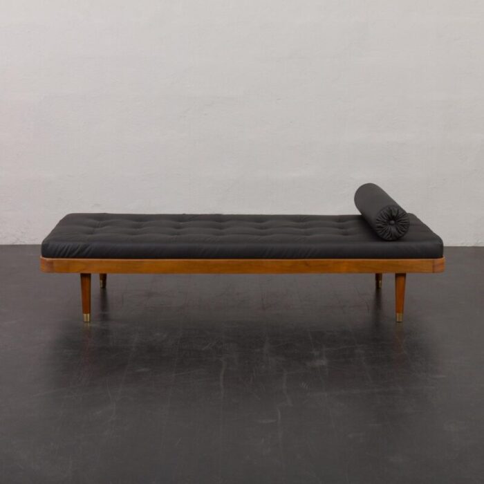 danish horsens daybed in black leather and teak from mobelfabrik horsens denmark 1960s denmark 0972