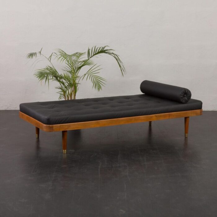 danish horsens daybed in black leather and teak from mobelfabrik horsens denmark 1960s denmark 1295