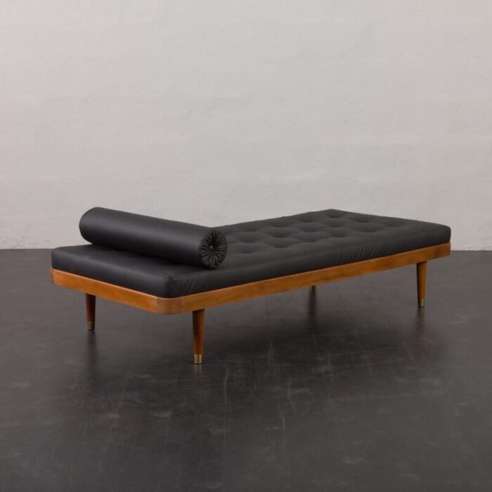 danish horsens daybed in black leather and teak from mobelfabrik horsens denmark 1960s denmark 4957