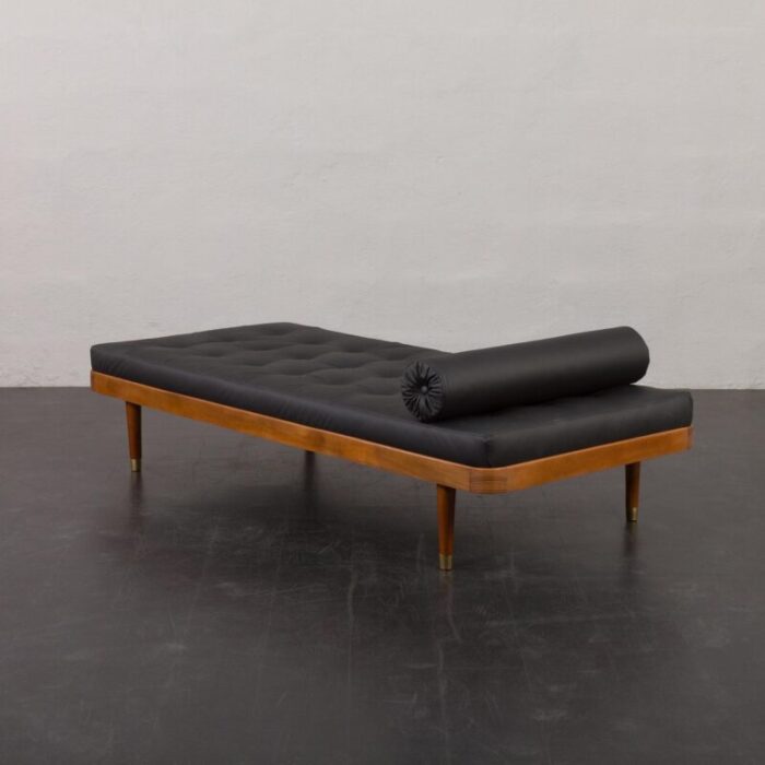 danish horsens daybed in black leather and teak from mobelfabrik horsens denmark 1960s denmark 6783