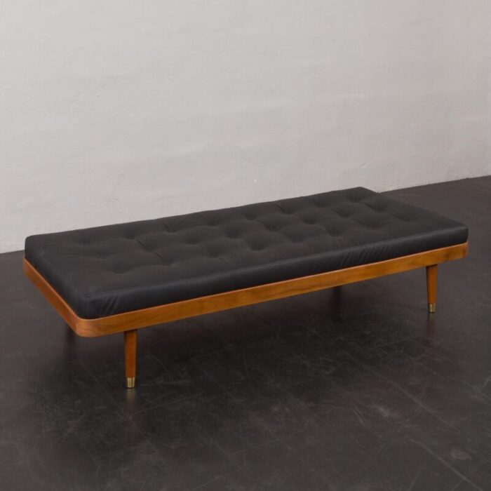 danish horsens daybed in black leather and teak from mobelfabrik horsens denmark 1960s denmark 6857