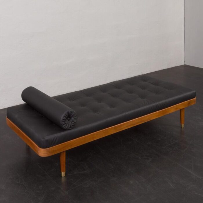 danish horsens daybed in black leather and teak from mobelfabrik horsens denmark 1960s denmark 7181