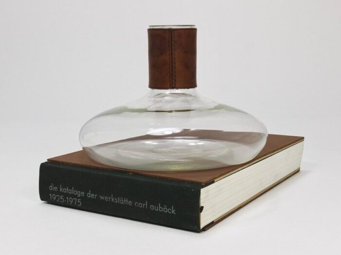 decanter with brown leather top by carl auboeck 1950s 2